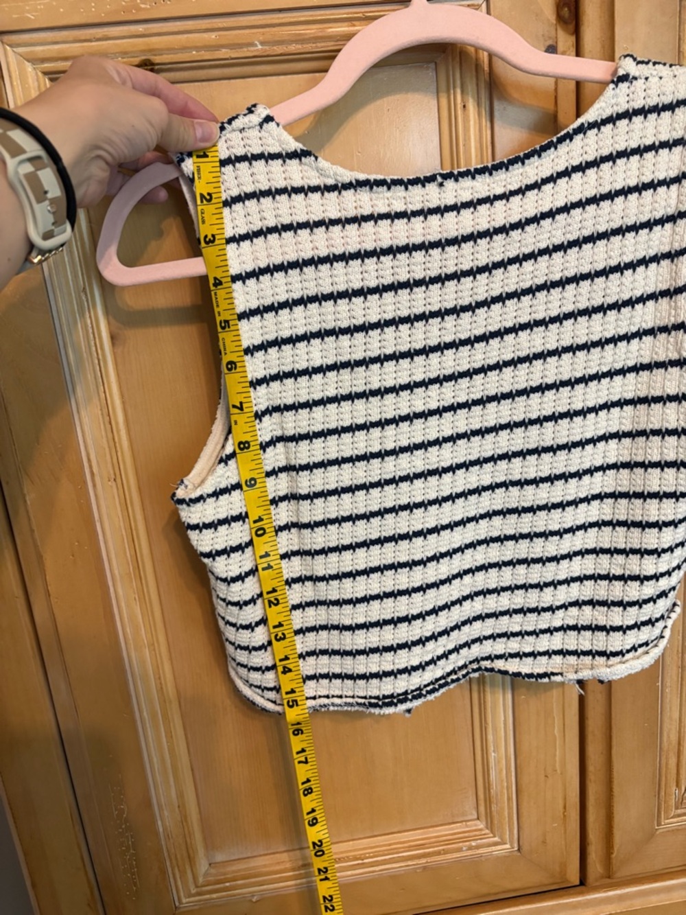 Striped Knit Crop Tank Top | Button Front | Coastal Chic | Size L - Picture 5 of 6